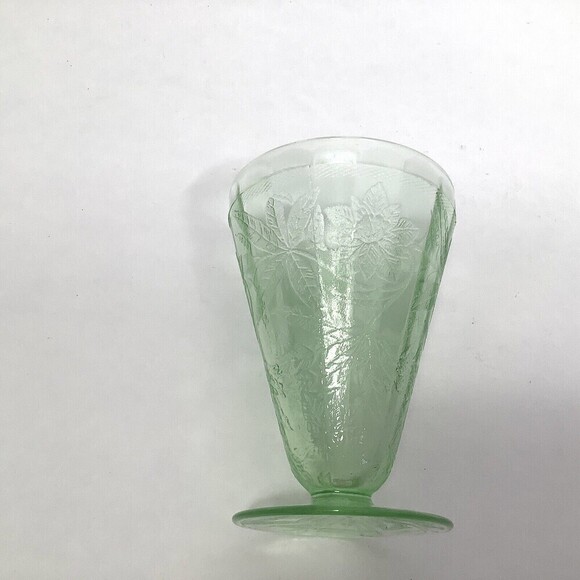 VINTAGE Jeannette‎ Glass Poinsettia 1930 Green Depression Uranium Footed Tumbler - Picture 7 of 10
